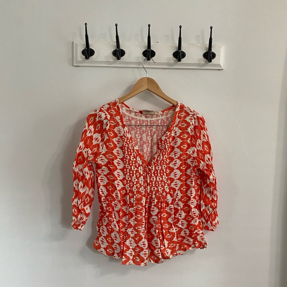 Anthropologie Maeve Orange Ikat Blouse